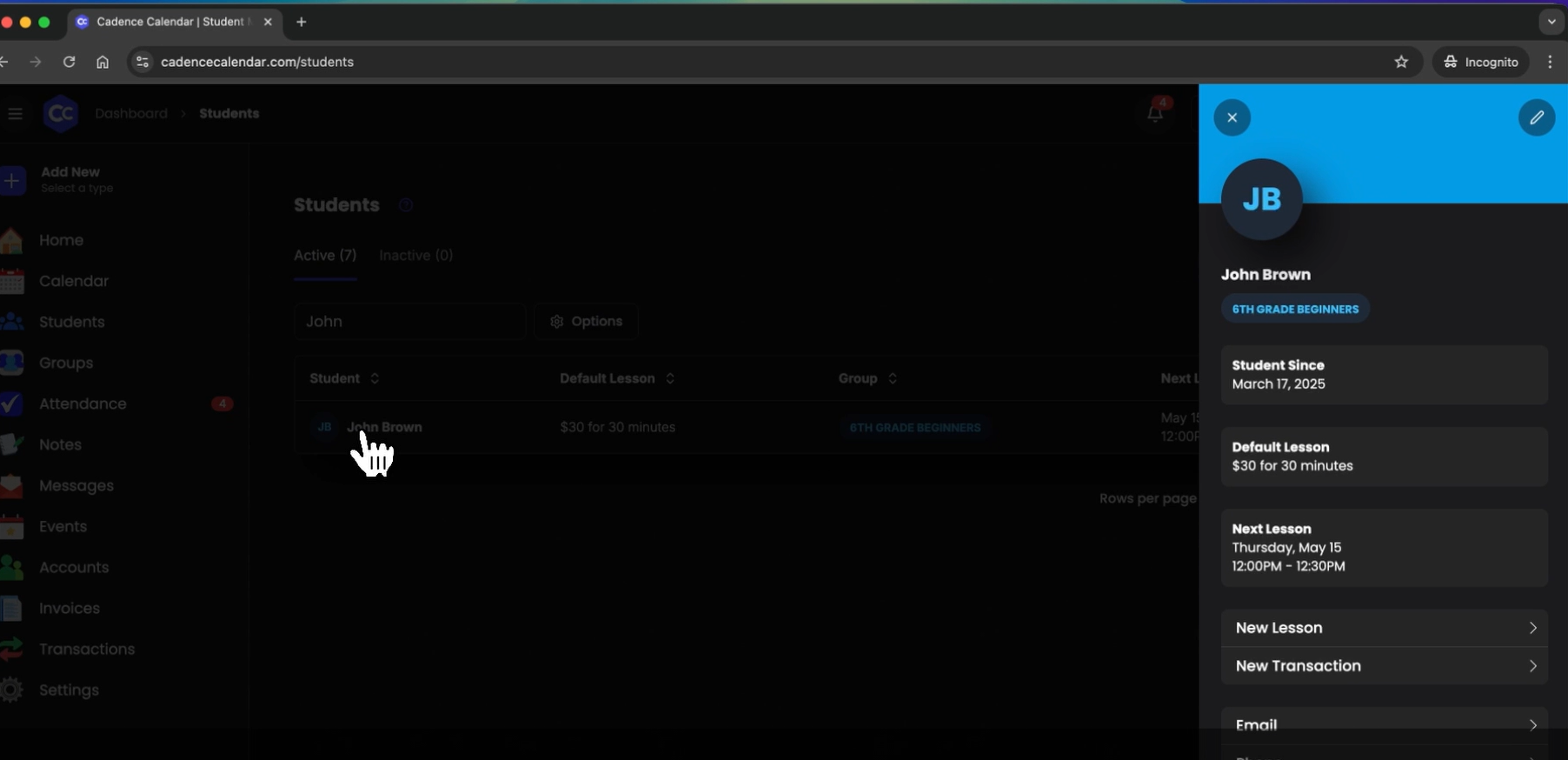screenshot of Cadence Calendar